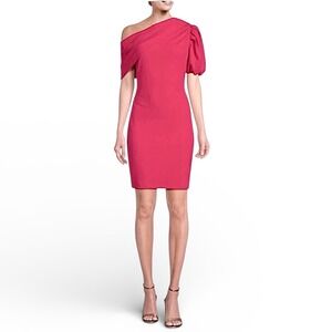 Belle Badgley Mischka One‎ Shoulder Puff Sleeve Cocktail Dress Pink